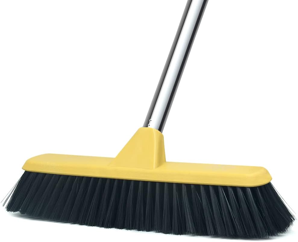 Push Broom with Long Handle, Floor Brush 49.6 inch Soft Bristle Broom 12.2" Wide for Cleaning