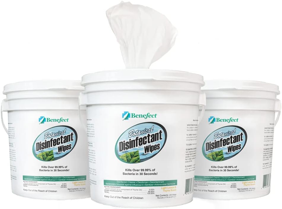 Benefect Botanical Disinfectant Wipes – 750 Sanitizing Wipes. 3 Pack of 250 Wipes Per Unit - High