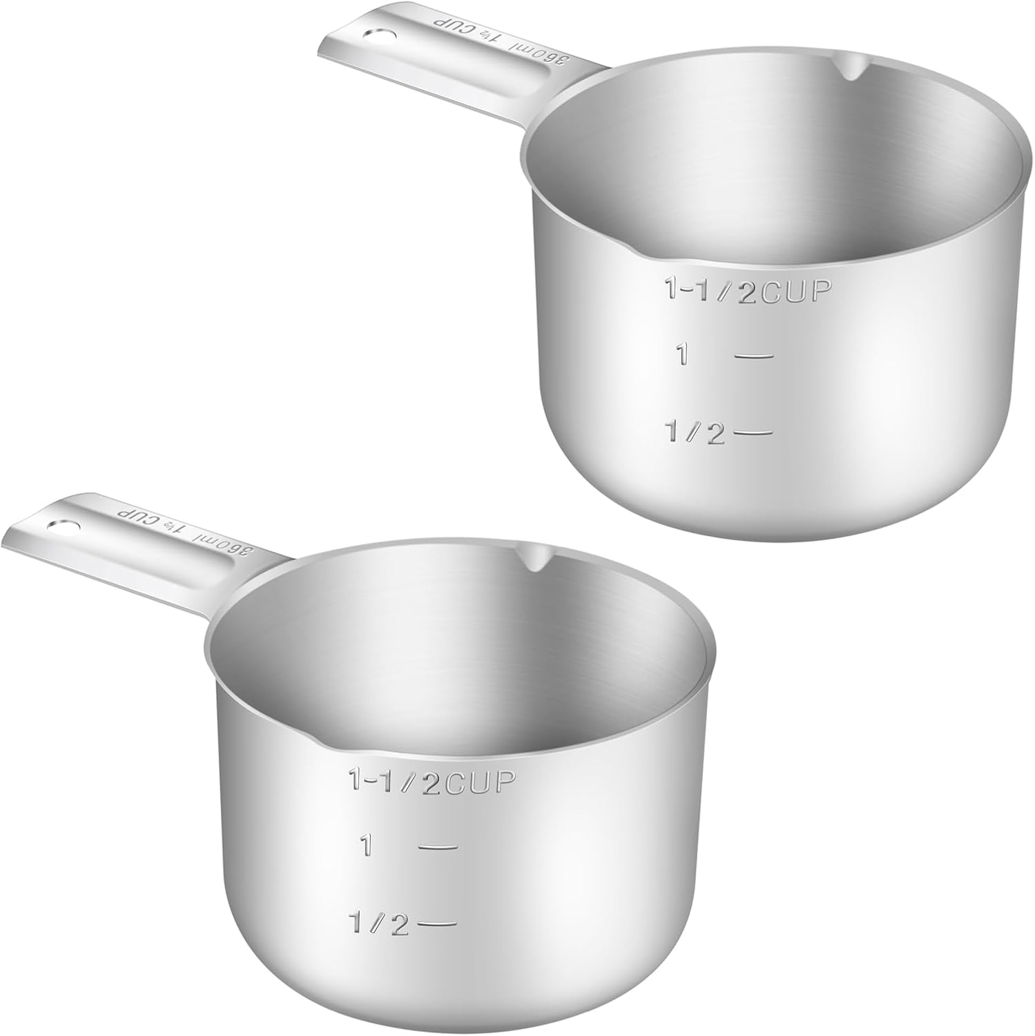 2PCS 1-1/2Cup (360ml, 12oz) Single Measuring Cup, Stainless Steel Measure Scoop, Metric and US