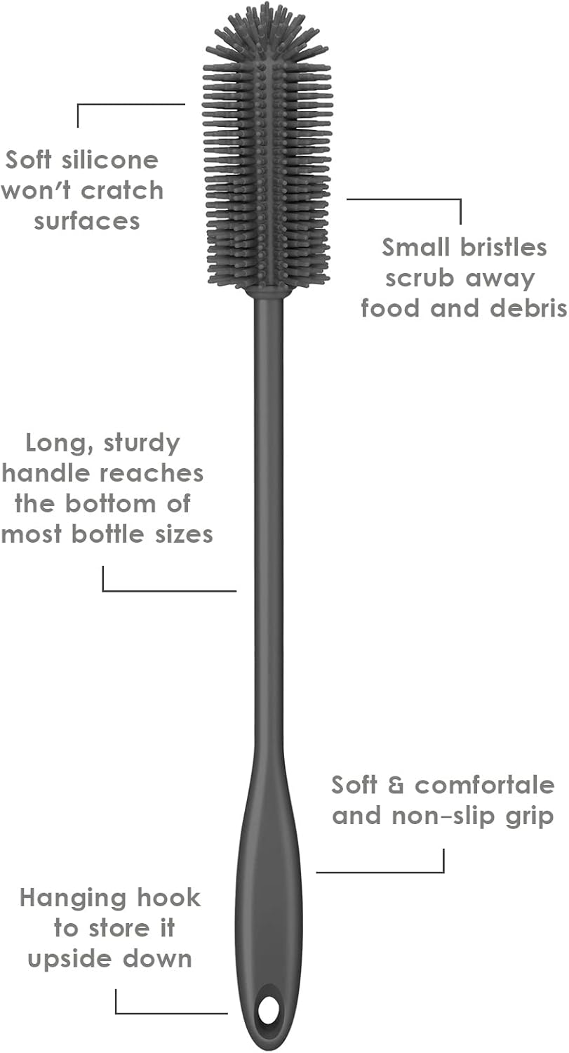 Silicone Bottle Brush, Water Bottle Cleaner Brush with Long Handle, Perfect for Cleaning Narrow