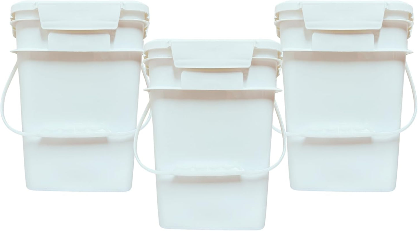House Naturals 4 Gallon Square Food Grade Bucket Pail with Plastic Handles and Lid (Pack of 3) Made