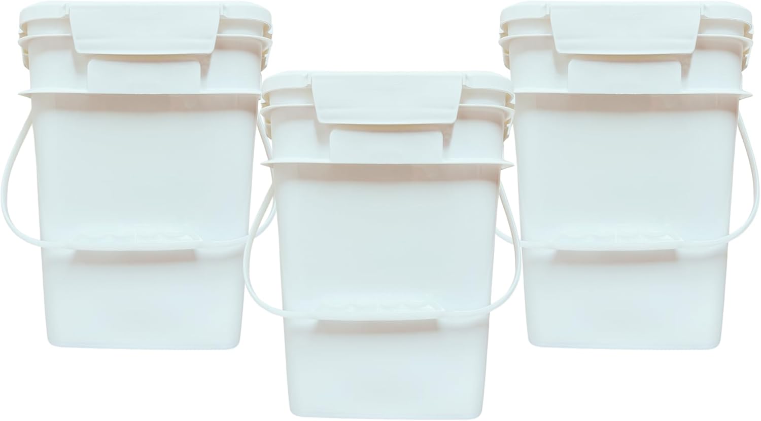 House Naturals 4 Gallon Square Food Grade Bucket Pail with Plastic Handles and Lid (Pack of 3) Made