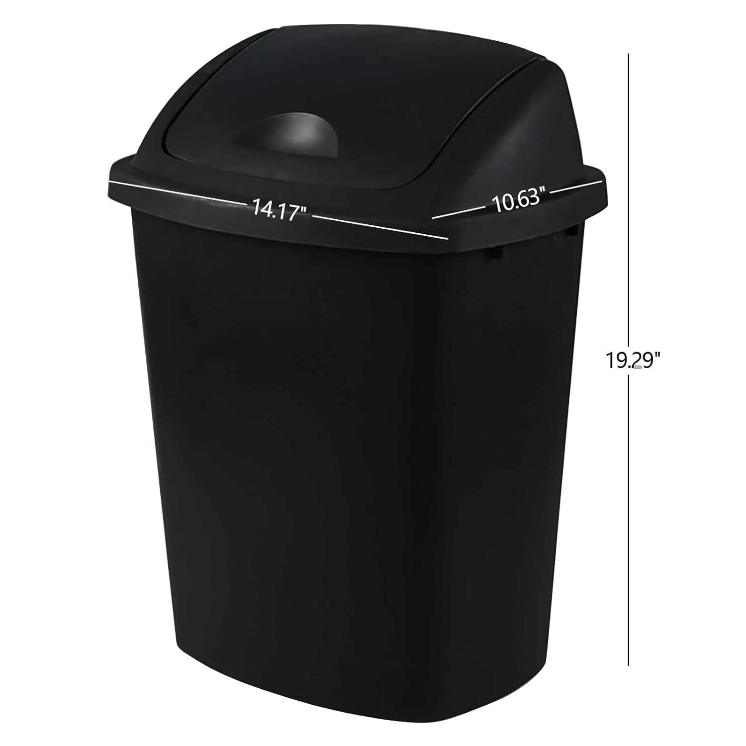 Teyyvn 6 Gallon Plastic Flip Lid Trash Can for Kitchen, Black Plastic Garbage Bin with Swing Lid