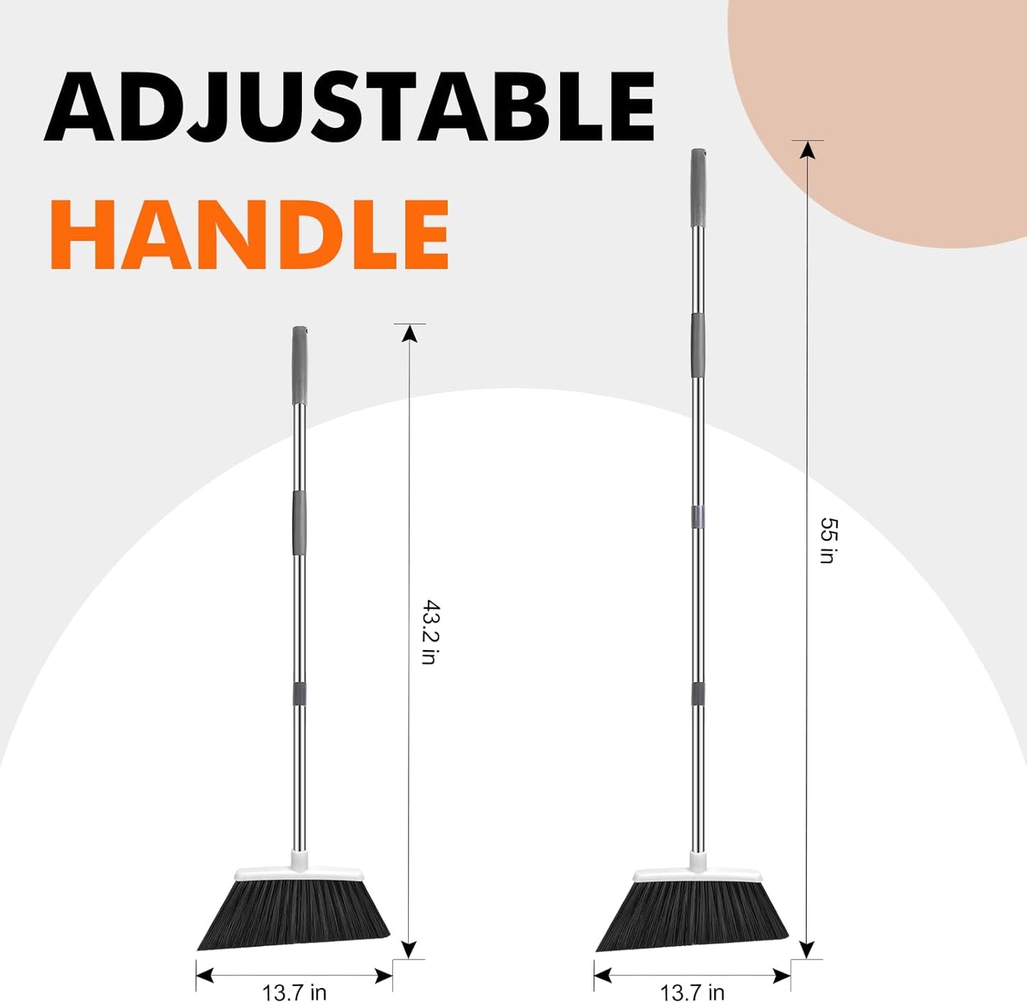 NACENA Heavy Duty Broom, 55 Inch Long Handle Outdoor Large Angle Brooms, Commercial Broom for