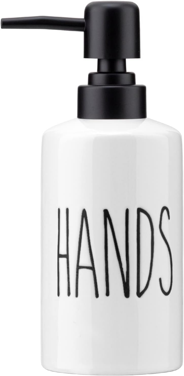 FE Hand Soap Dispenser, 10oz Ceramic Soap Dispenser for Bathroom with Plastic Pump(Hands)