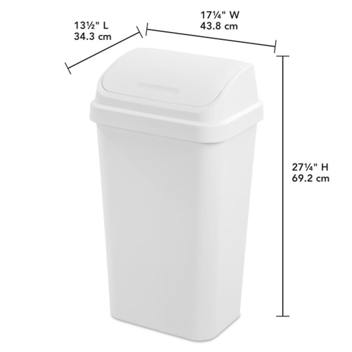 Sterilite 4-Pack Swing Top Wastebasket, Sleek Square Profile Trash Can, 13 Gallon, White - Modern