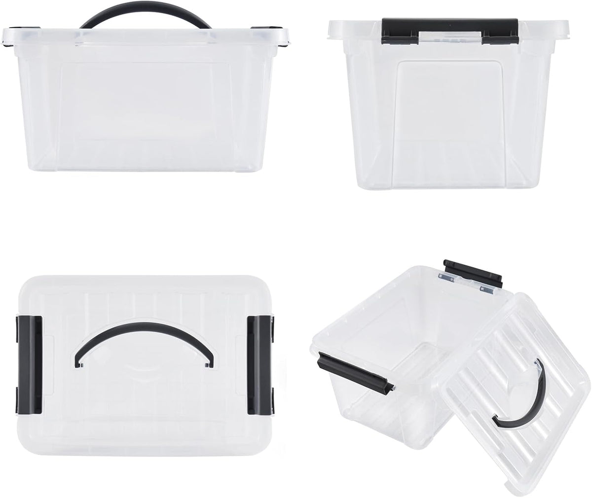 6 Quart Plastic Stackable Storage Latch Bins,Clear Latching Box with Handle and Lid,Pack of 6