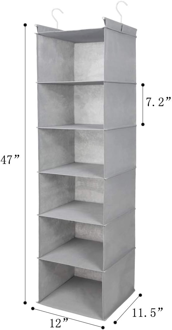 MAX Houser 6 Tier Shelf Hanging Closet Organizer, Closet Hanging Shelf with 2 Sturdy Hooks for