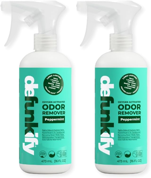 Odor Remover Spray, 16oz (2-Pack). 'Peppermint' Essential Oil Odor Eliminator for Strong Odors on