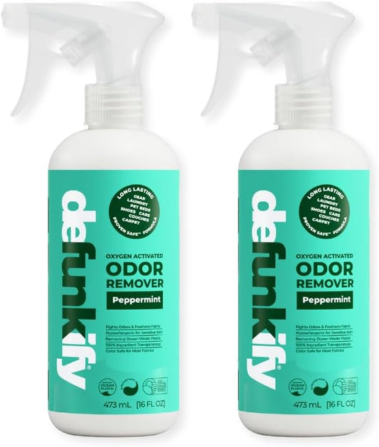Odor Remover Spray, 16oz (2-Pack). 'Peppermint' Essential Oil Odor Eliminator for Strong Odors on