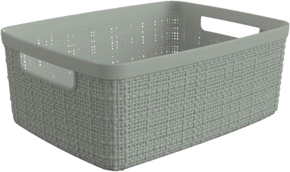 Curver Jute Decorative Plastic Organization and Storage Basket Perfect Bins for Home Office, Closet