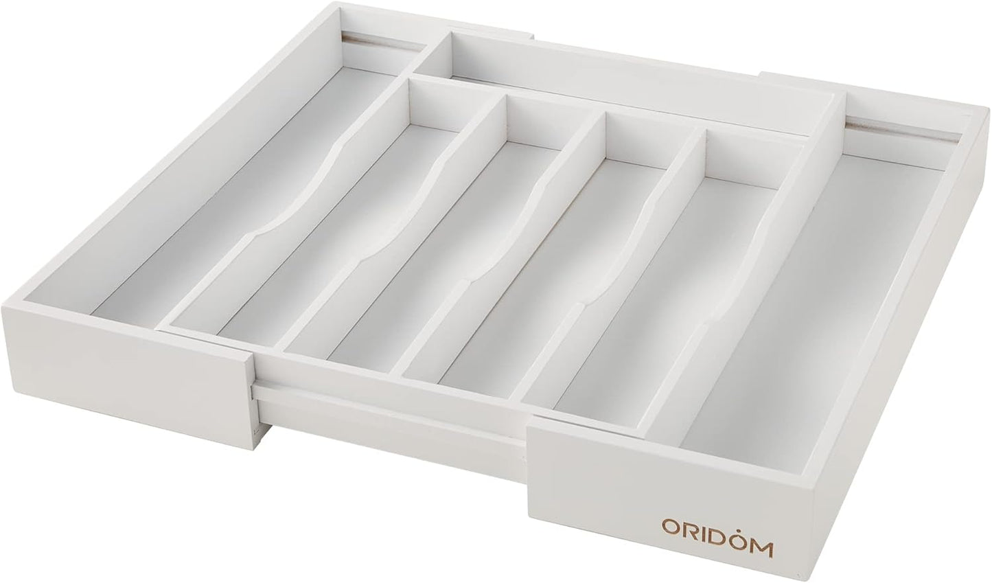 Expandable Bamboo Kitchen Drawer Organizer for Cutlery and Utensils, Adjustable Bamboo Wood Cutlery