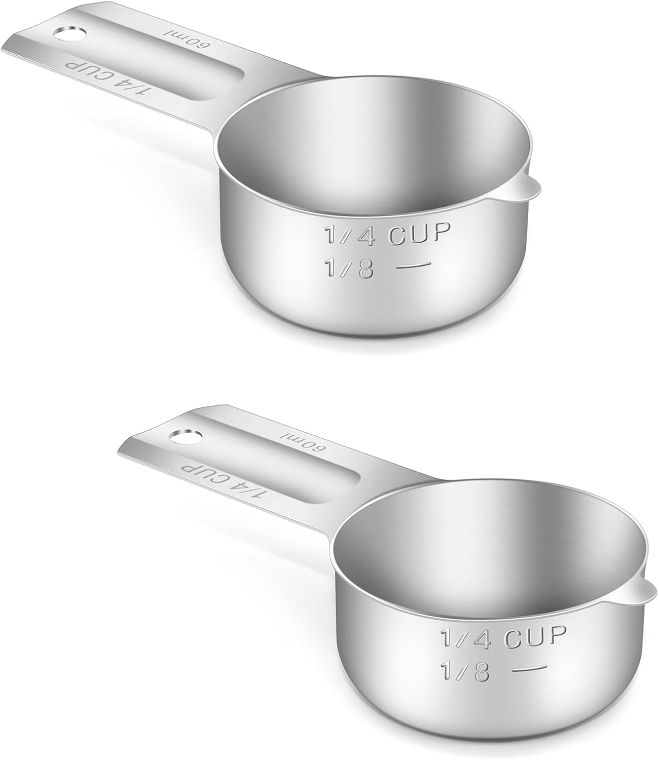 2PCS 1/4Cup (60ml, 2oz) Single Measuring Cup, Stainless Steel Measure Scoop, Metric and US