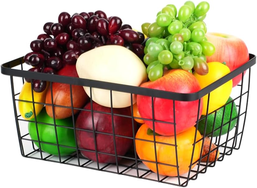 Kitchen Metal Wire Baskets with Handles Food Storage Organizer, Household Refrigerator for