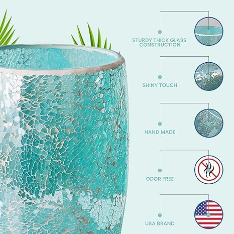 Escenzy Modern Bathroom Trash Can Mosaic Glass 5L | 7" x 10" | Decorative Small Garbage Can |