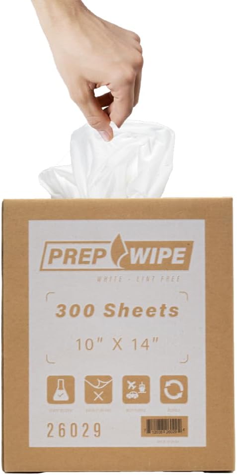 26029 Prep Wipe WHITE Lint Free Cleaning Towels Pack of 300 Sheets, 10" x 14" (1 Box)