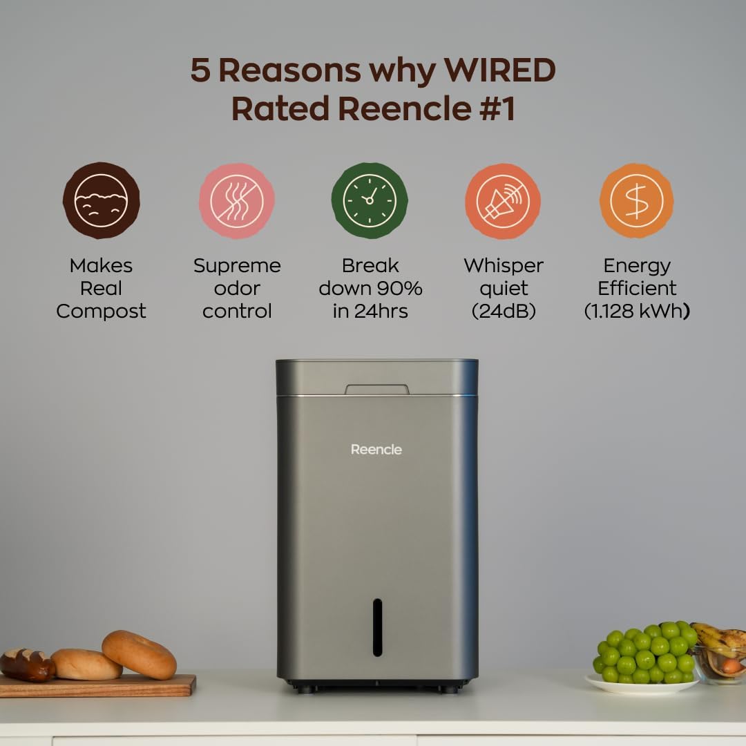Reencle Gravity Electric Composter - 22L Kitchen Composter– Decomposes 3.3 lbs Daily, Odorless &