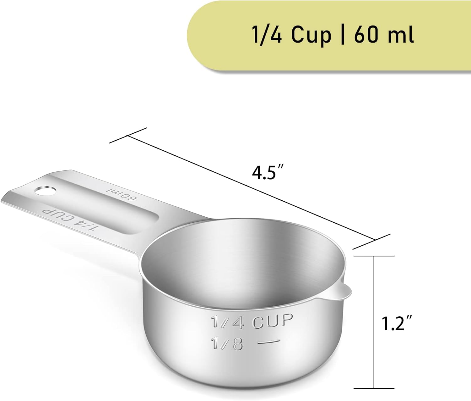 1PCS 1/4Cup (60ml, 2oz) Single Measuring Cup, Stainless Steel Measure Scoop, Metric and US