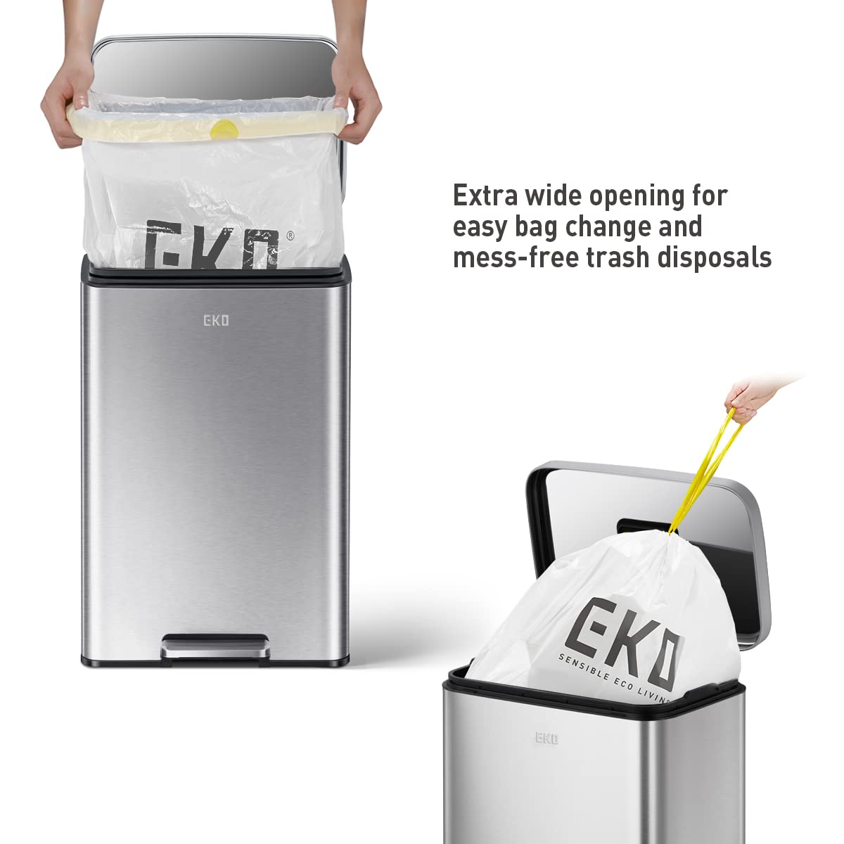 EKO Madison Brushed Stainless 50 Liter/13.2 Gallon Step Trash Can with Inner Liner - Fingerprint