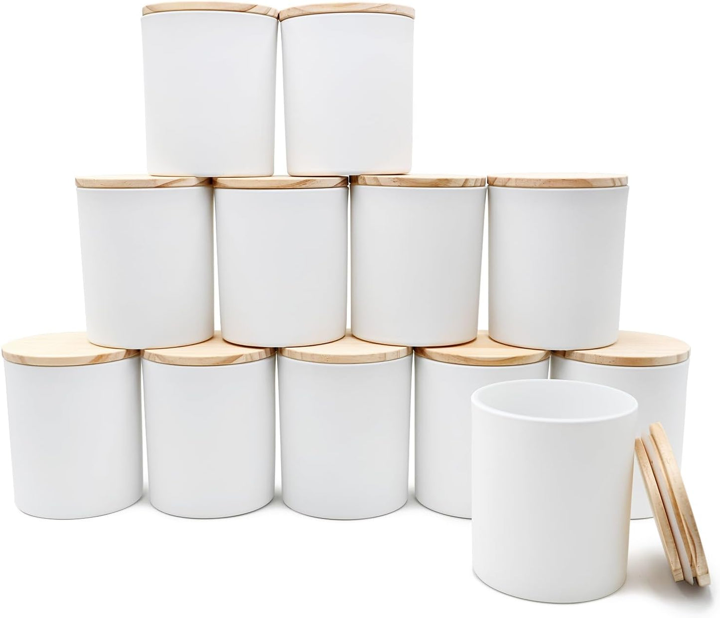 SHOWIN 14 OZ Thick Candle Jars for Making Candles 12 Pcs, 3 Wick Empty Jars with Wood Lids for