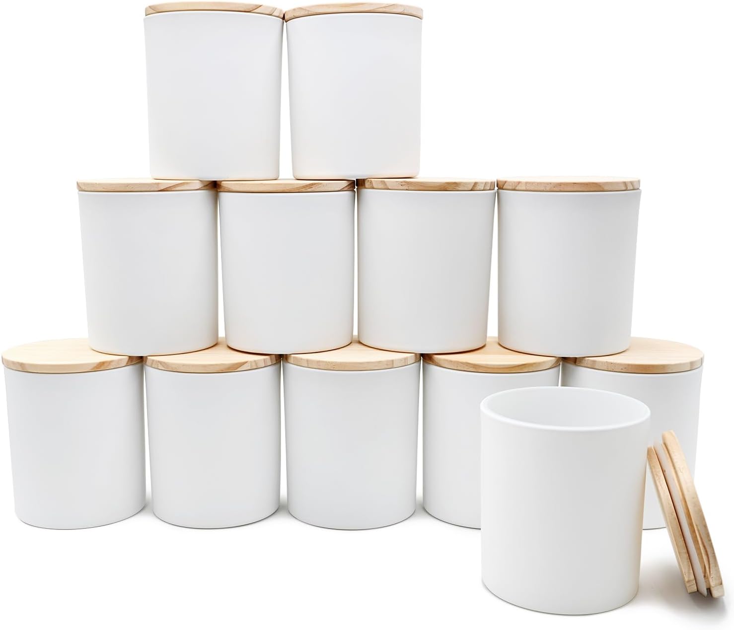 SHOWIN 14 OZ Thick Candle Jars for Making Candles 12 Pcs, 3 Wick Empty Jars with Wood Lids for
