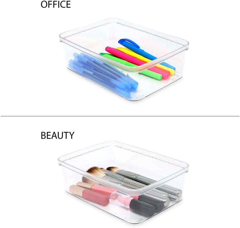 Isaac Jacobs 5-Pack Small Clear Storage Bins (5.5” L x 7.75” W x 2.5” H), Plastic Organizer for