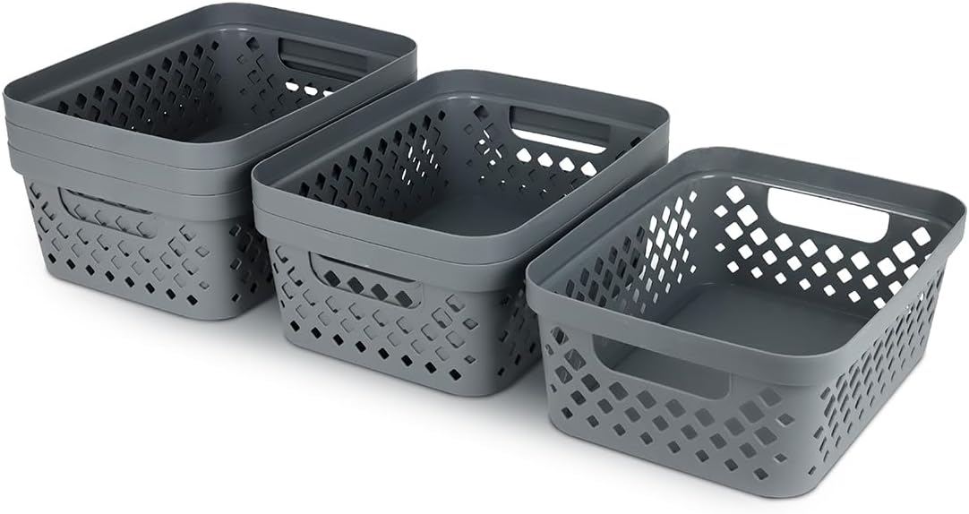 Glad Plastic Storage Basket Set, Value Pack of 6 | Open Storage Bins for Shelves, Bathroom, Pantry