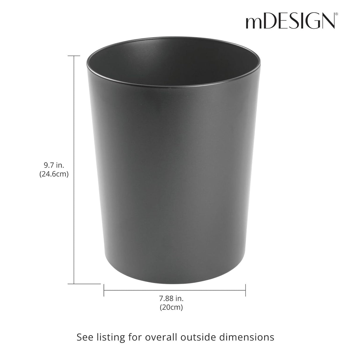 mDesign Round Metal Small 1.7 Gallon Recycle Trash Can Wastebasket, Garbage Container Bin for
