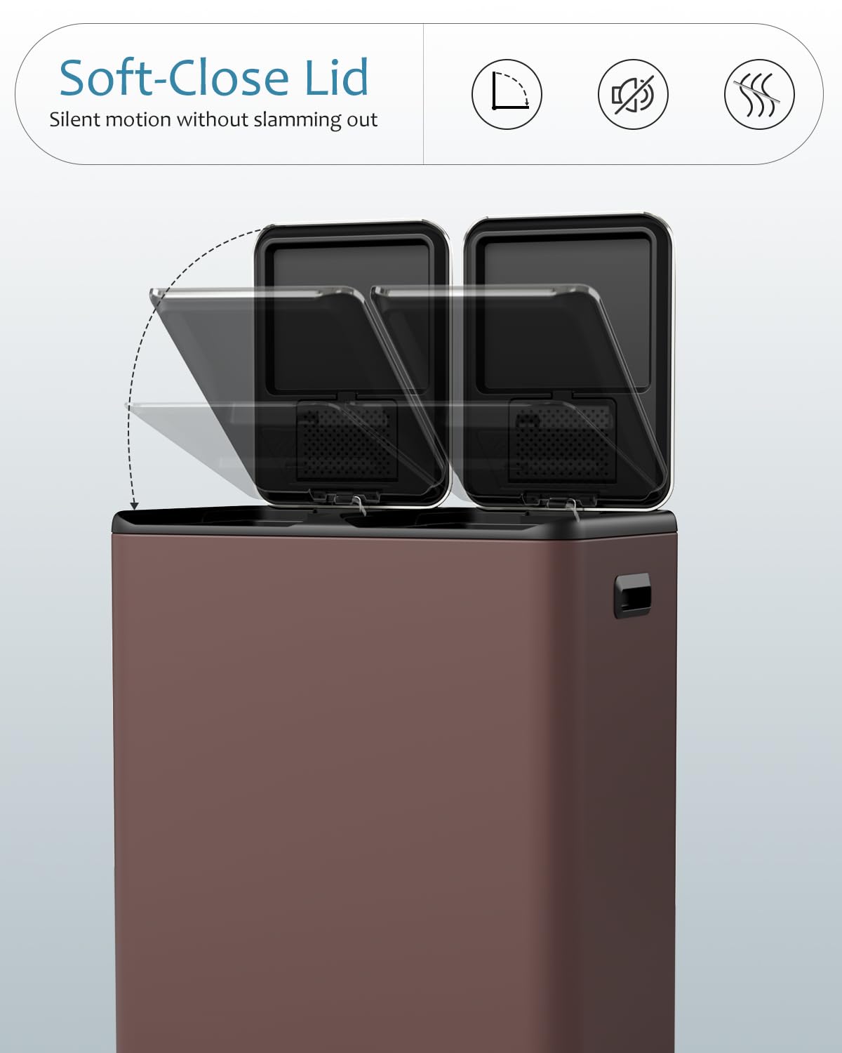 16 Gal (2 x 30 L) Dual Trash Can, Stainless Steel Kitchen Garbage Bin, Recycle Dustbin with Odor