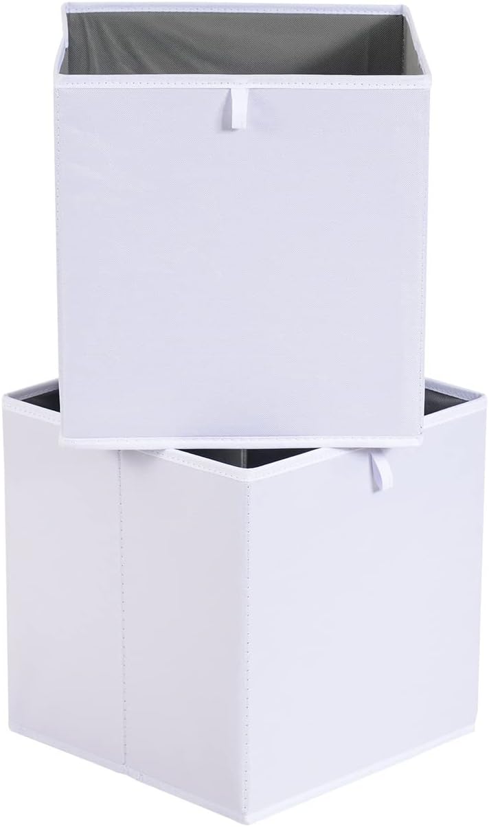 Amazon Basics Cube Organizer Bins, Collapsible Storage Baskets for Shelves, White, Pack of 6