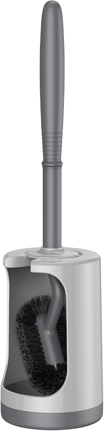 HAMITOR Toilet Bowl Brush Holder Set: Curved Design with Holder for Deep Cleaning Under Rim