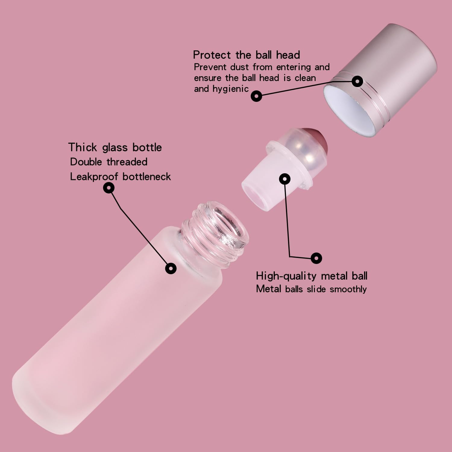 12 Pack Essential Oil Roller Bottles,10ml 0.34oz Empty Frosted Glass Roller Bottles with Stainless