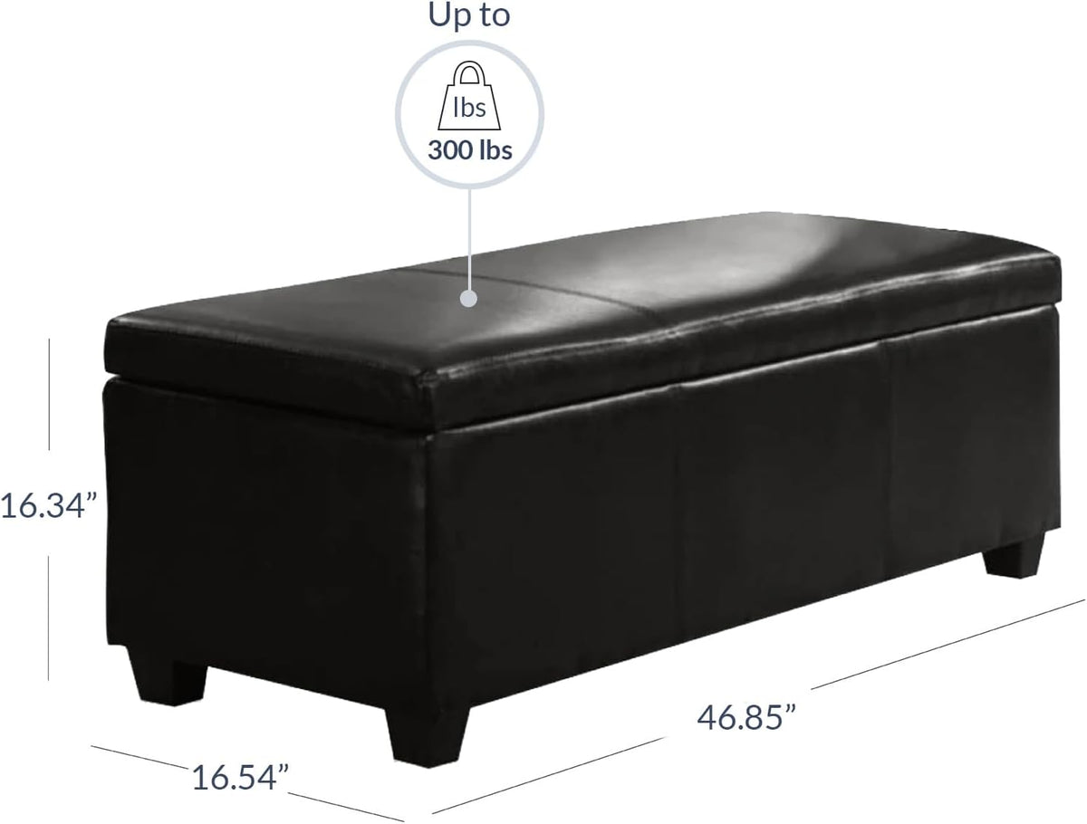 BELLEZE Storage Faux Leather Ottoman, 47 Inch Bench Bedroom Bench with Safety Close Hinge, Extra