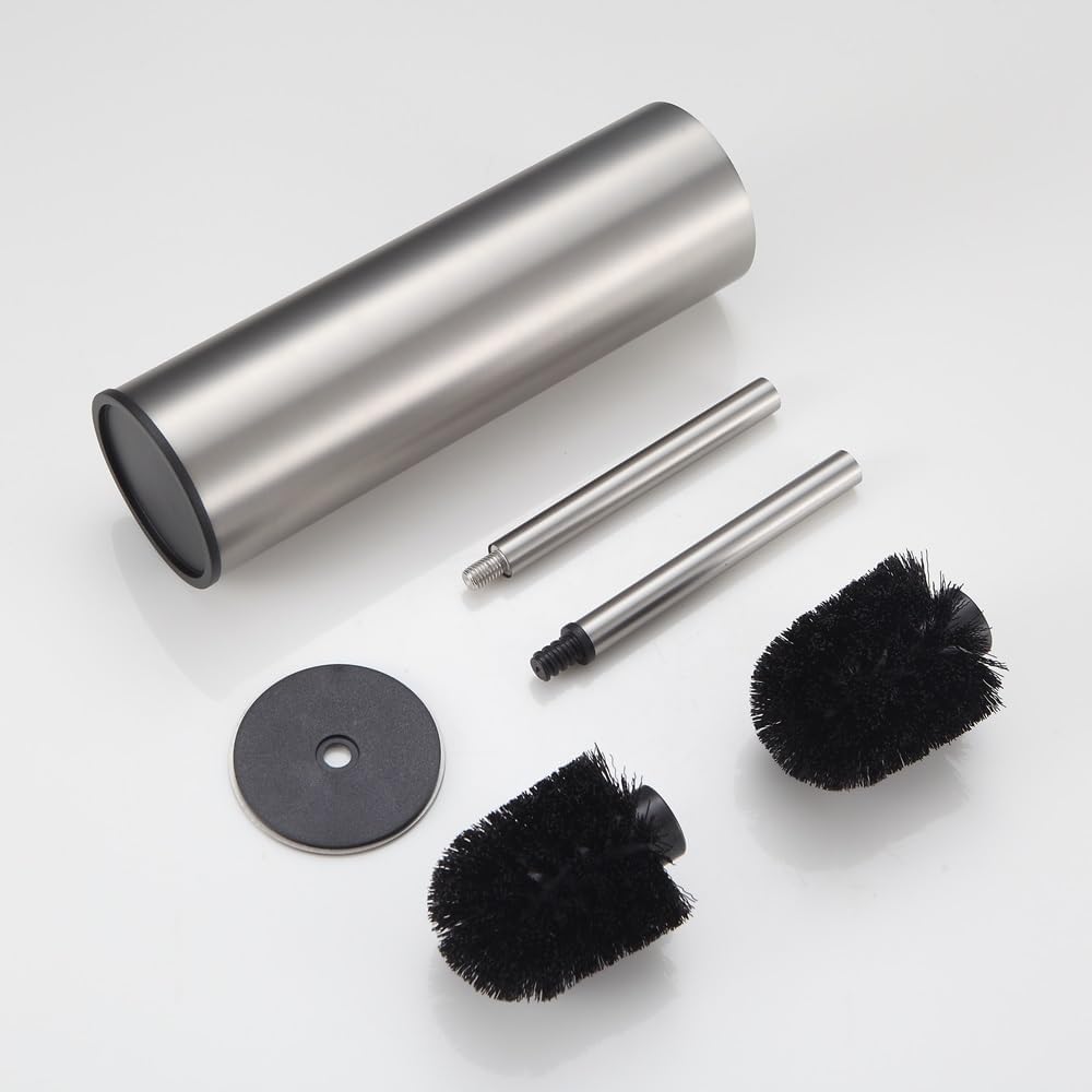 Toilet Brush and Holder Set Brushed Nickel Stainless Steel, 304 Heavy Duty Round Toilet Brush Set