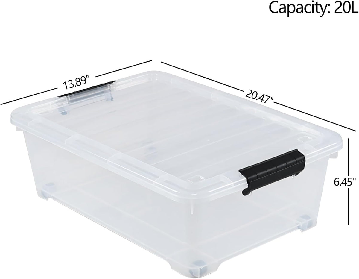 4 Packs 20 Quart Plastic Under Bed Storage Container with Lids and Wheels, Stackable and Nestable