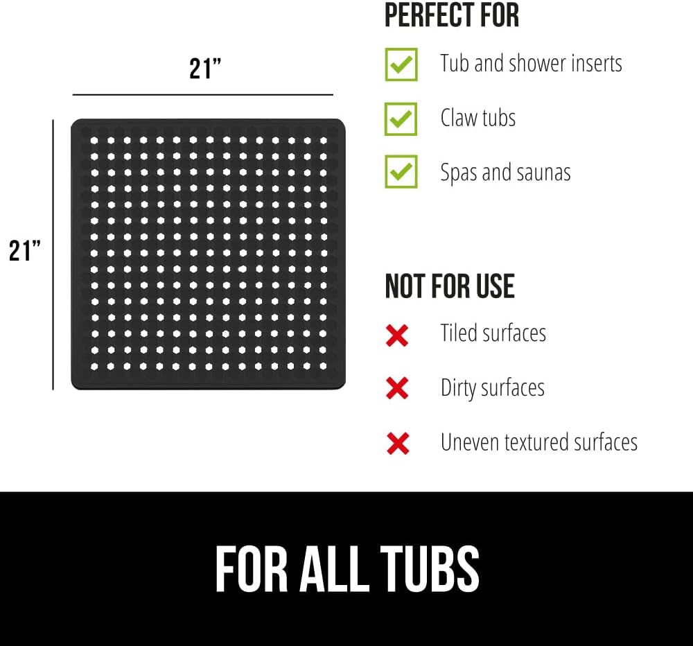 GORILLA GRIP Patented Square Shower Stall Mat, Small Bathtub Floor Mats for Stand Up Showers