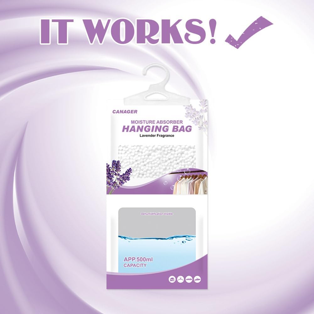 CANAGER Hanging Moisture Absorber, Lavender Vanilla Moistureproof Hanging Bag, Dehumidifier Bag (8