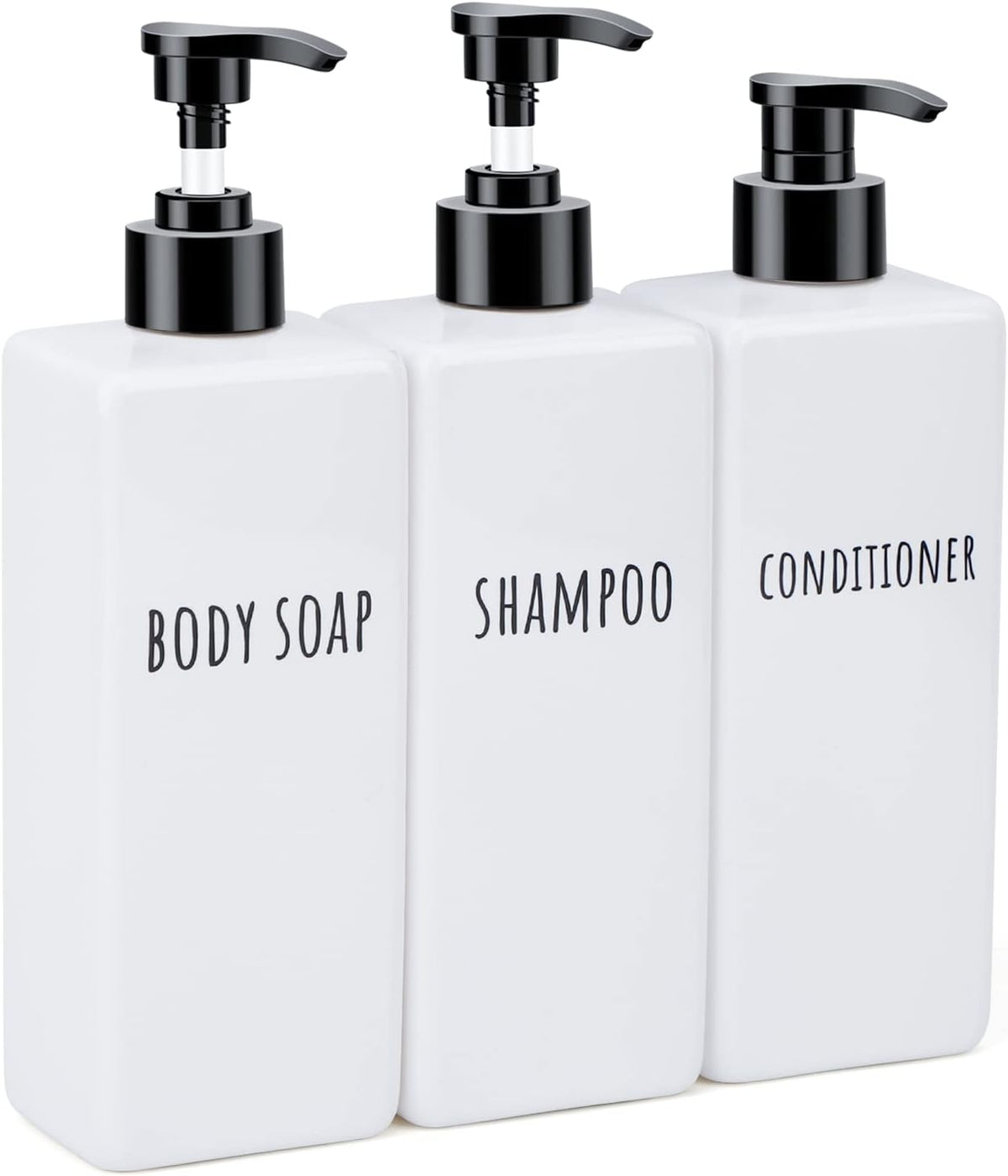 Segbeauty Plastic Soap Dispenser, 3pcs 16.9oz Refillable Shampoo Bottles White, 500ml Empty Square