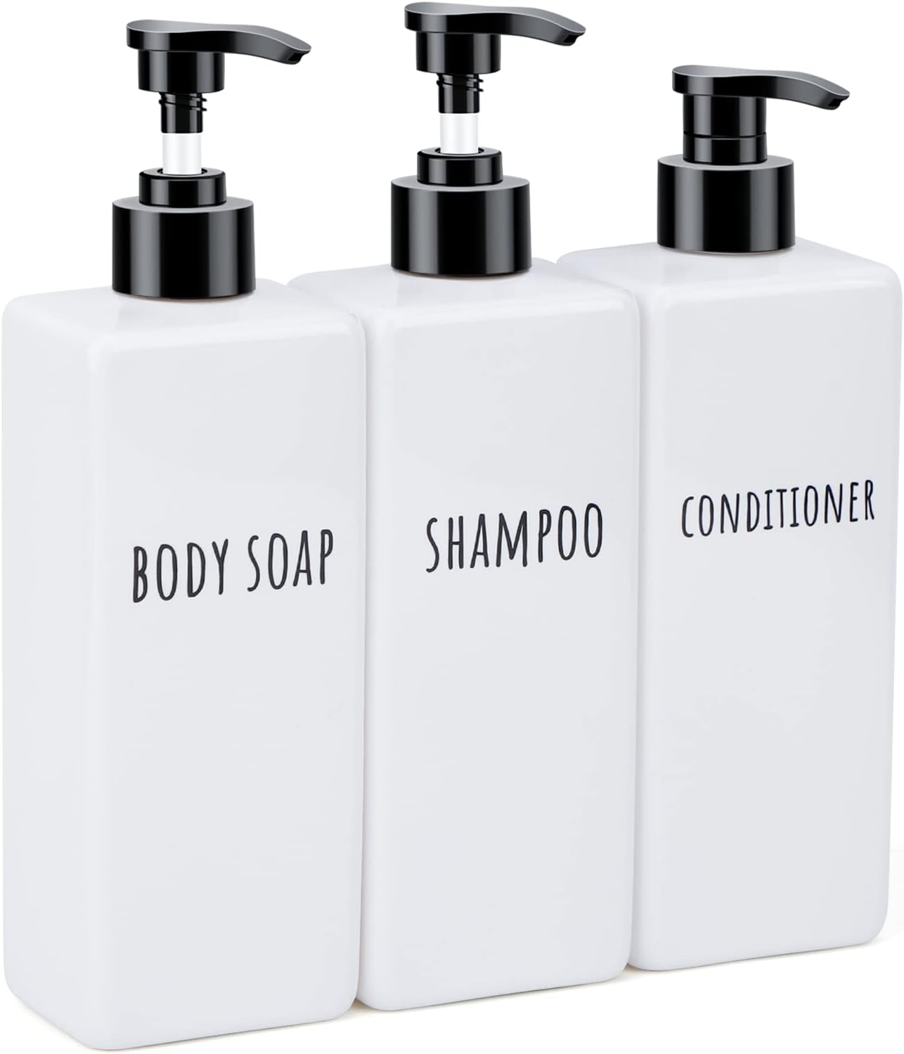 Segbeauty Plastic Soap Dispenser, 3pcs 16.9oz Refillable Shampoo Bottles White, 500ml Empty Square
