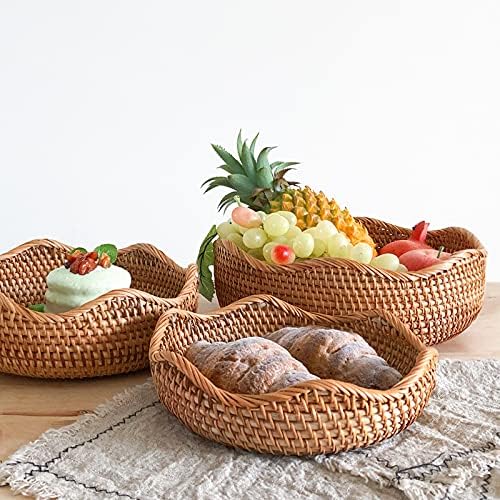 Rattan Bread Basket, Hand Woven Fruit Basket, Wicker Serving Basket Bowl, Decorative Baskets for
