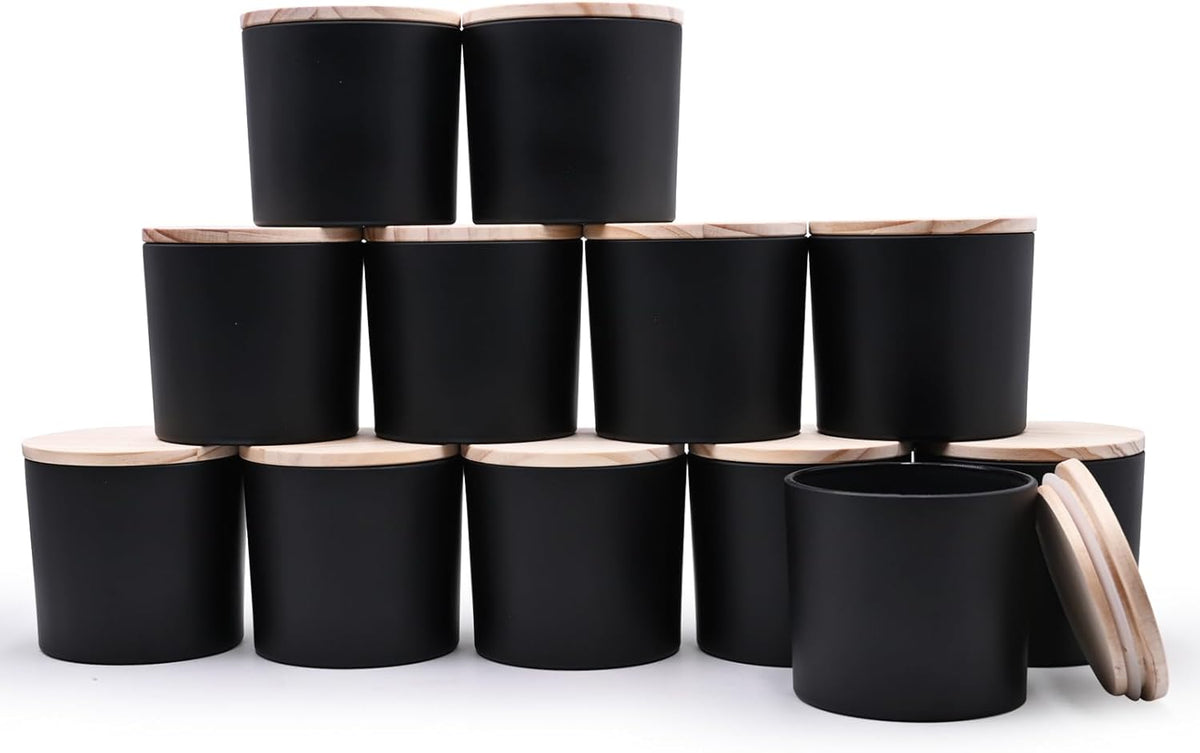 12 OZ Thick Candle Jars for Making Candles 12 Pcs, Empty Jars with Wood Lids for Spice Jars, Sample