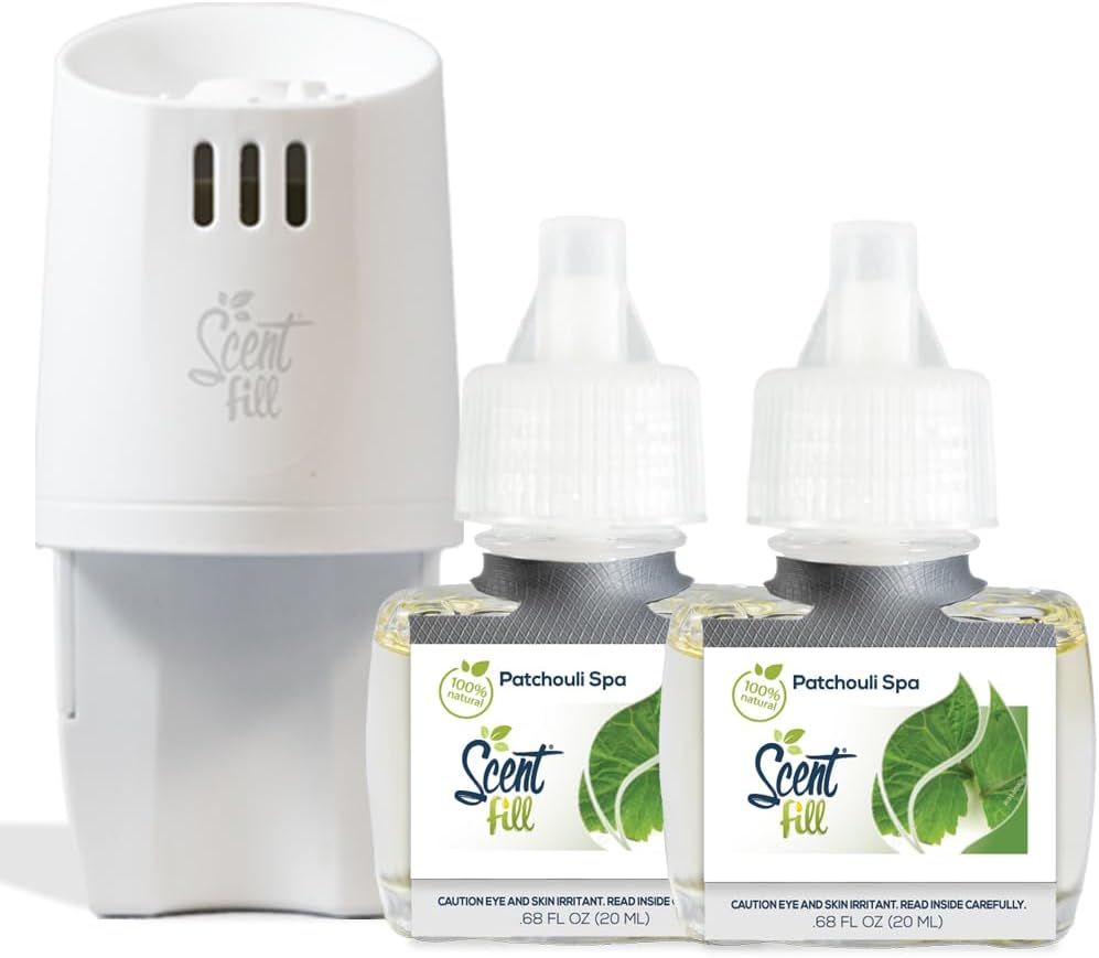 Scent Fill 100% Natural Patchouli Spa Plug in Air Freshener, Scented Oil Refills, 2 Refills +