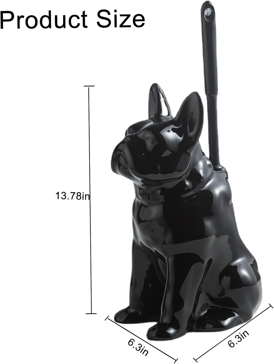 Comeon Ceramic Dog White/Black Toilet Brush and Holder Set, Plastic Handled Scrub Brush for