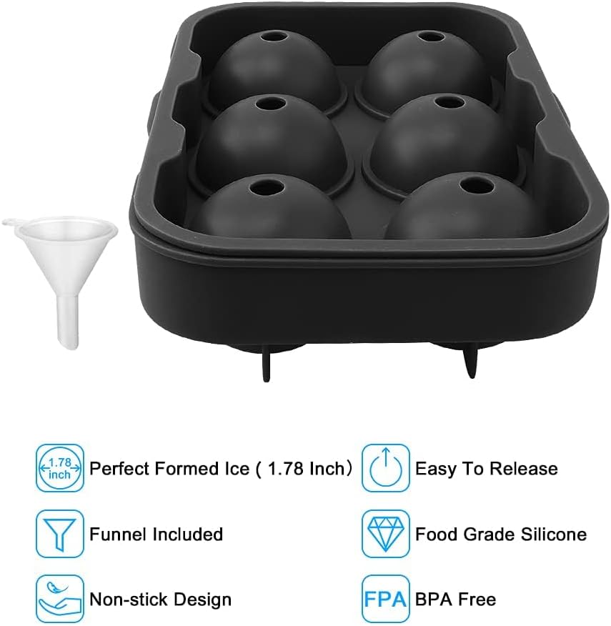 Silicone Round Ice Cube Mold, Round Ice Cube Trays for Freezer with Funnel, Easy Release Ice Cube