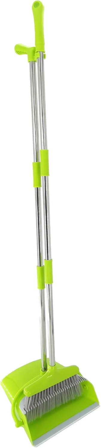 Extendable Long Handle Broom and Dustpan Set, Stainless Lightweight Upright Standing Broom and