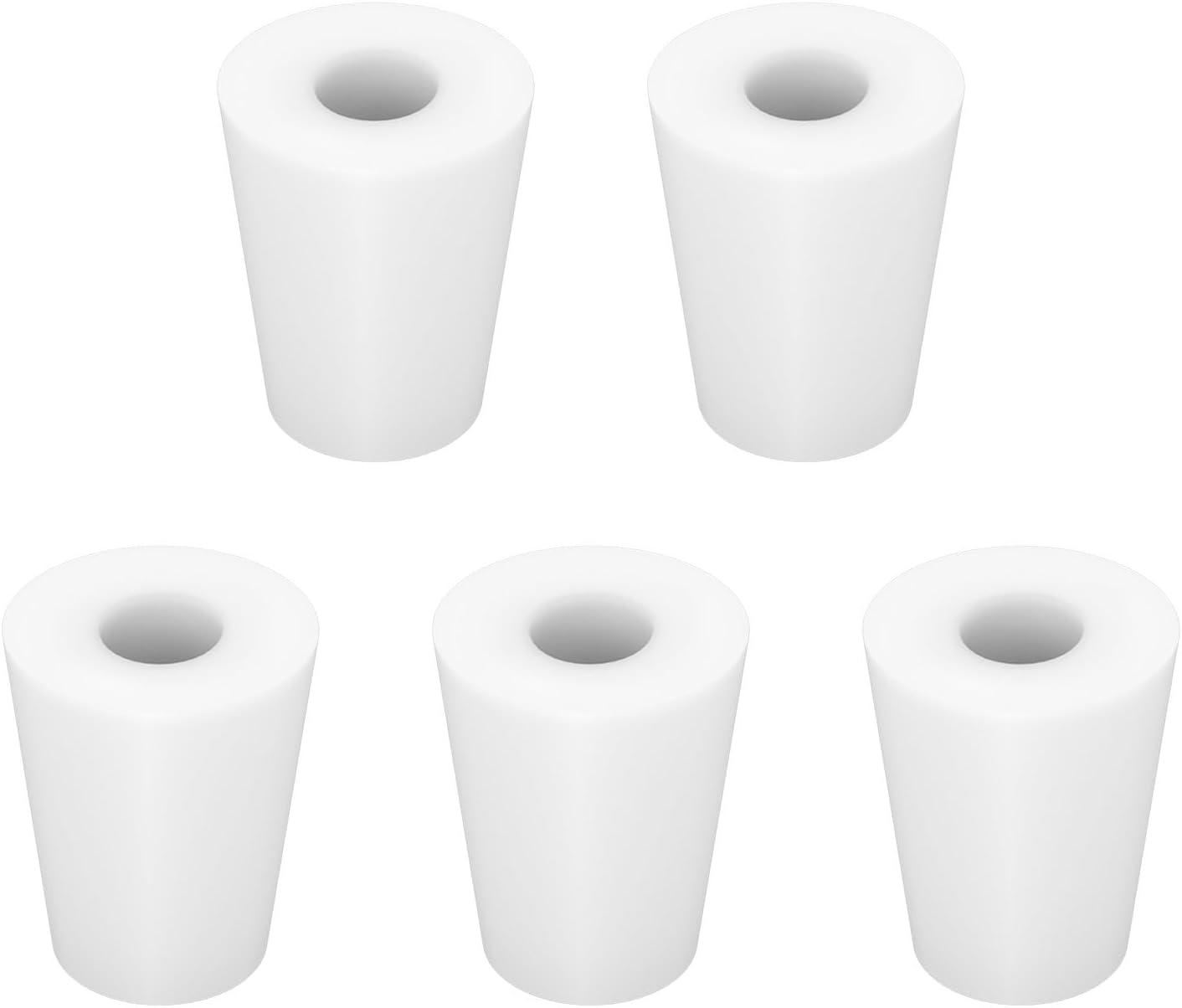 Labasics 5-Pack 2# Single-Hole Silicone Stoppers, White Tapered Lab Seal Stoppers with 0.31" Hole