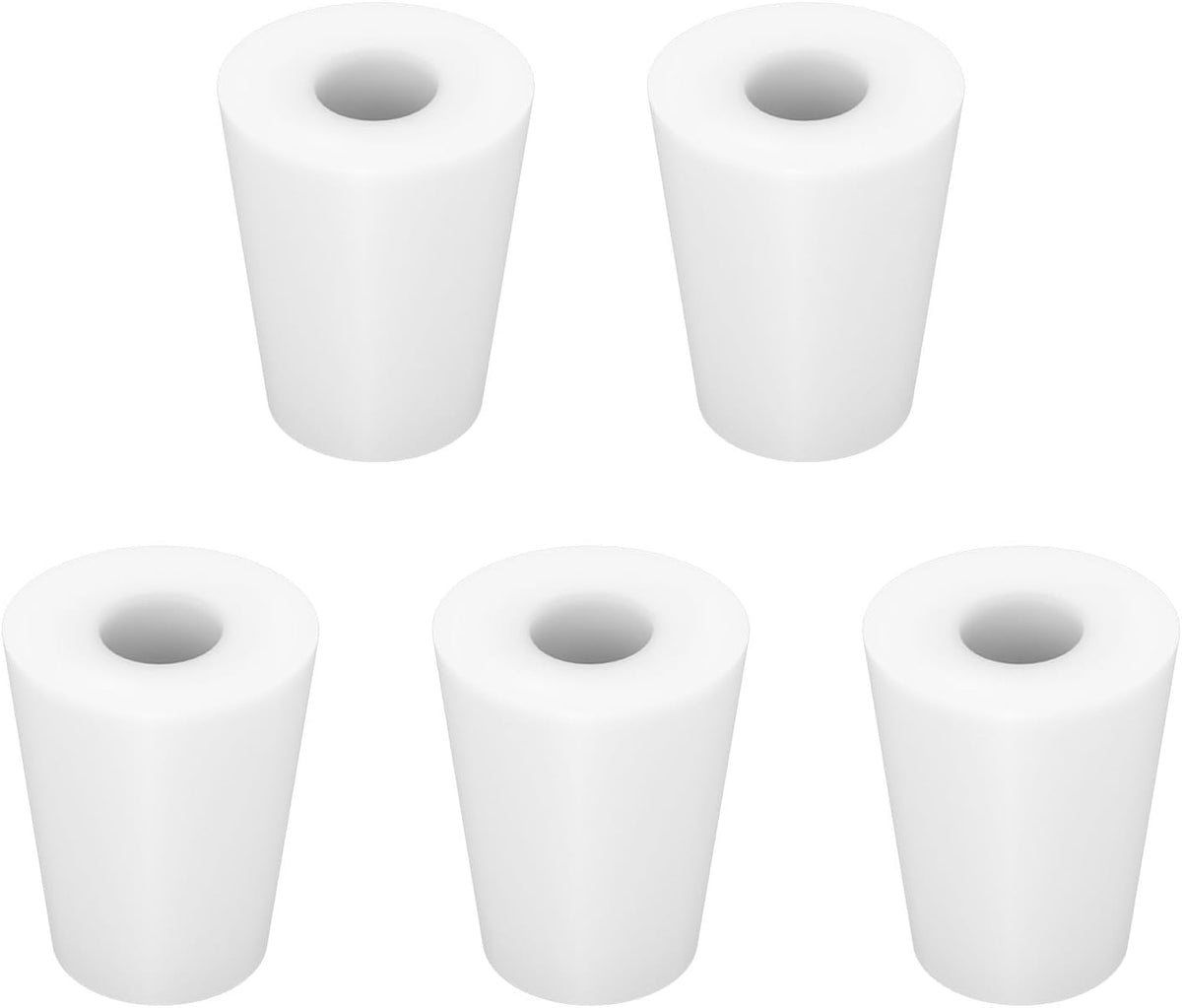 Labasics 5-Pack 2# Single-Hole Silicone Stoppers, White Tapered Lab Seal Stoppers with 0.31" Hole
