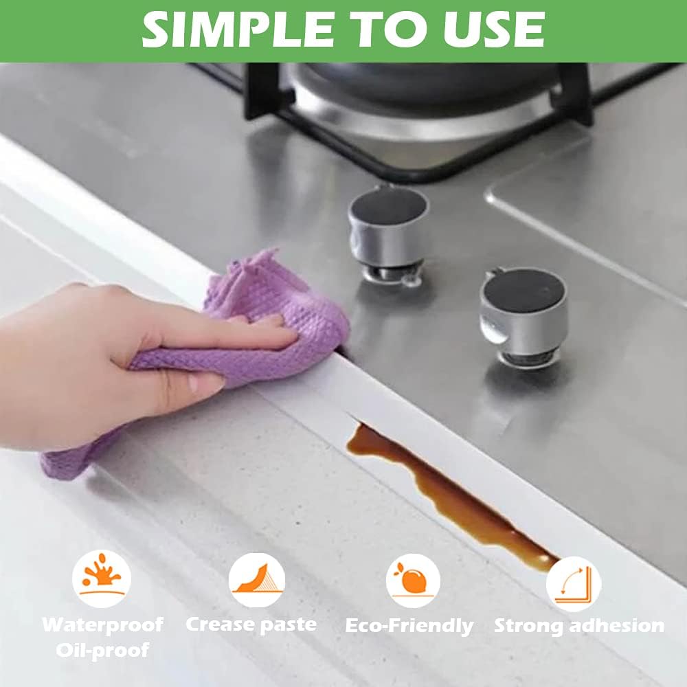 2 Pack Caulk Strip, 1.5" x 10.5Ft PVC Self Adhesive Caulk Tape, Sealing Waterproof Silicone Tape
