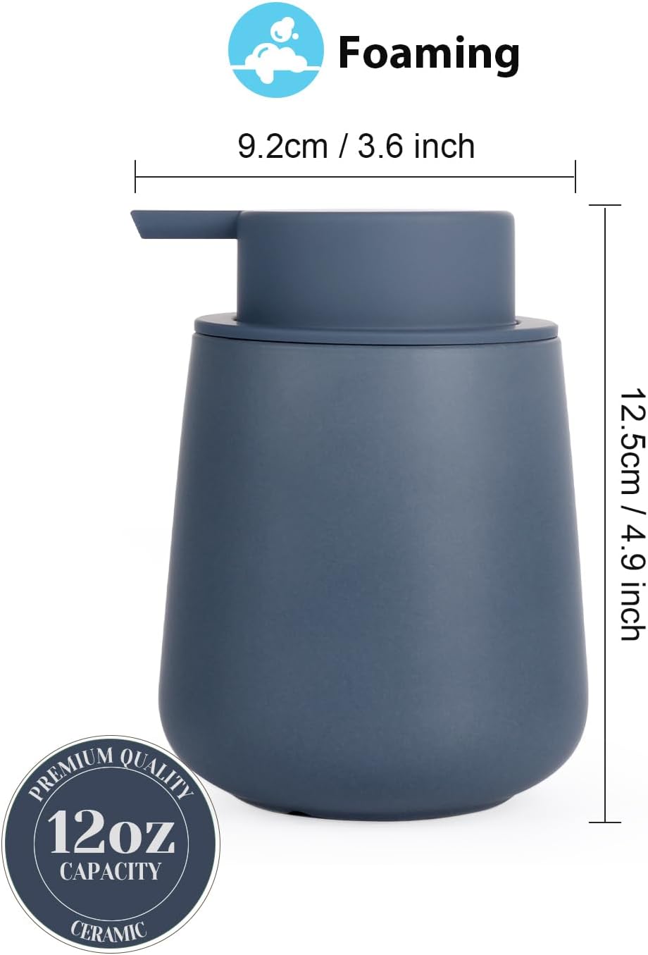 INGOFIN Ceramic Foaming Soap Dispenser - 12 oz Foam Hand Soap Dispenser Bathroom, Ceramic Dish Soap