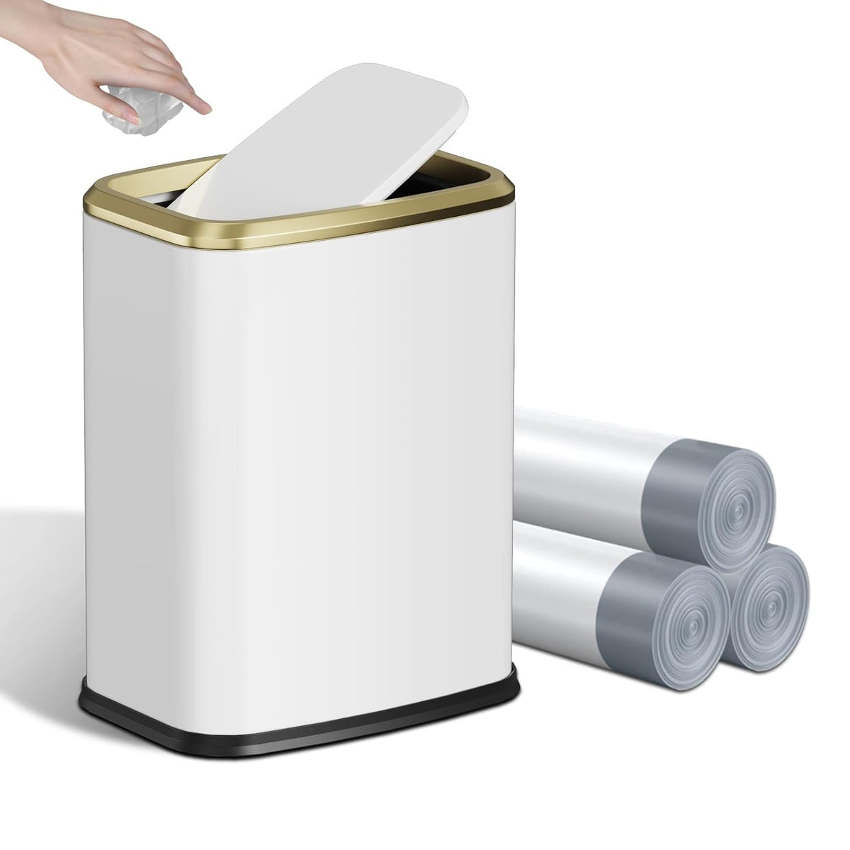 8L/2.1 Gallon Small Bathroom Trash Can with Lid, Swing-Top Rectangular Waste Bin, Stainless Steel